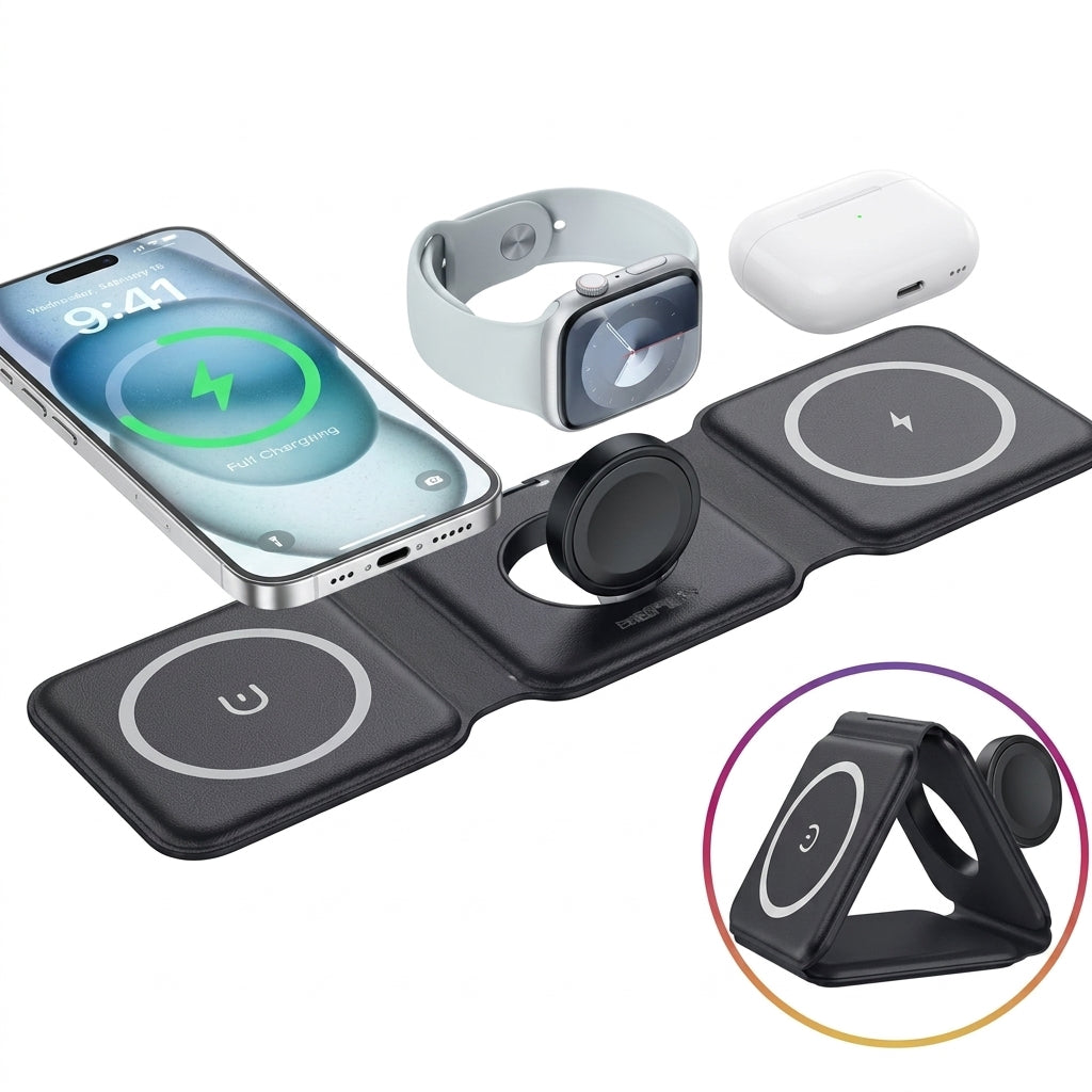 3 In 1 Foldable Magnetic Wireless Charger Pad Stand For iPhone Watches And Airpods