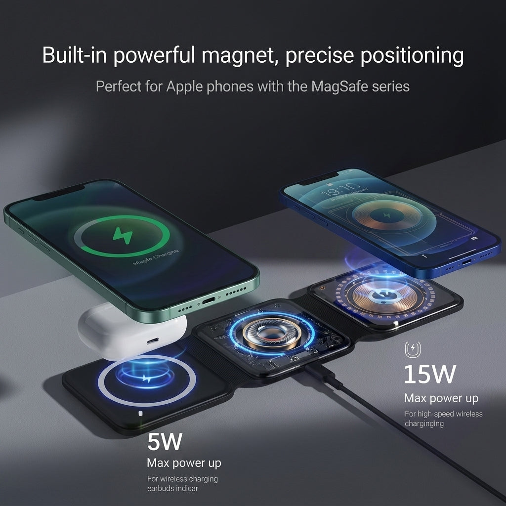 3 In 1 Foldable Magnetic Wireless Charger Pad Stand For iPhone Watches And Airpods