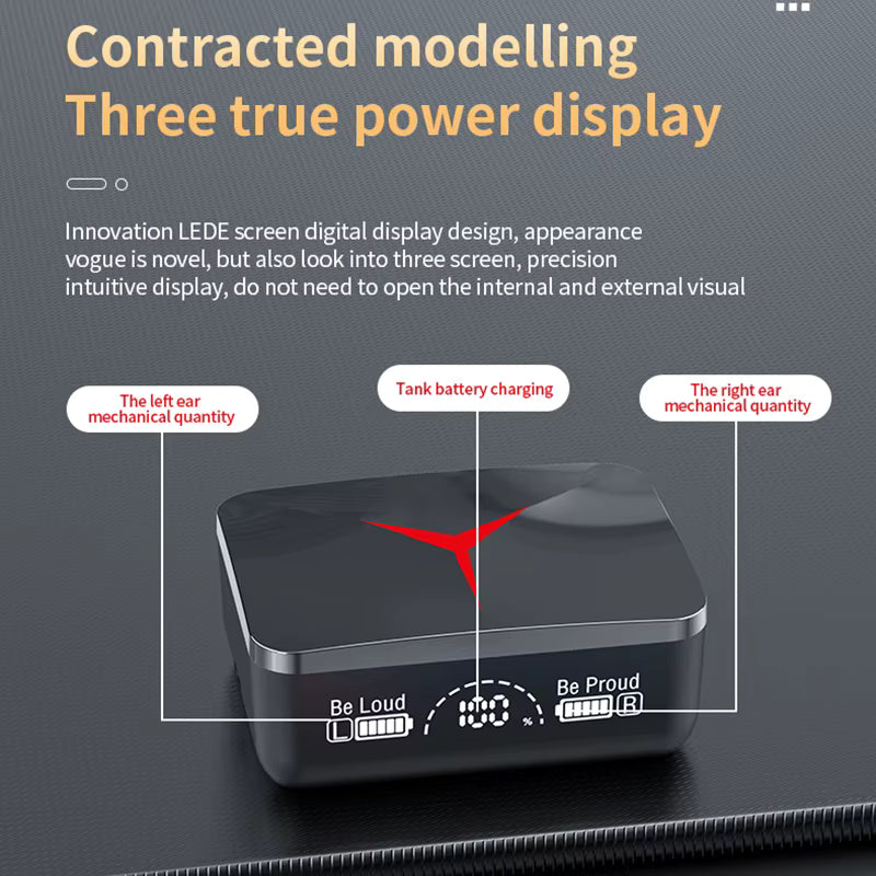 Wireless Earphones Gaming Style With Digital HUD On Case