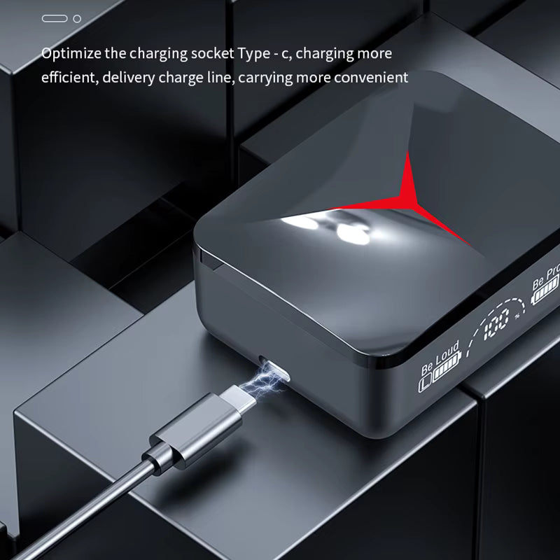 Wireless Earphones Gaming Style With Digital HUD On Case