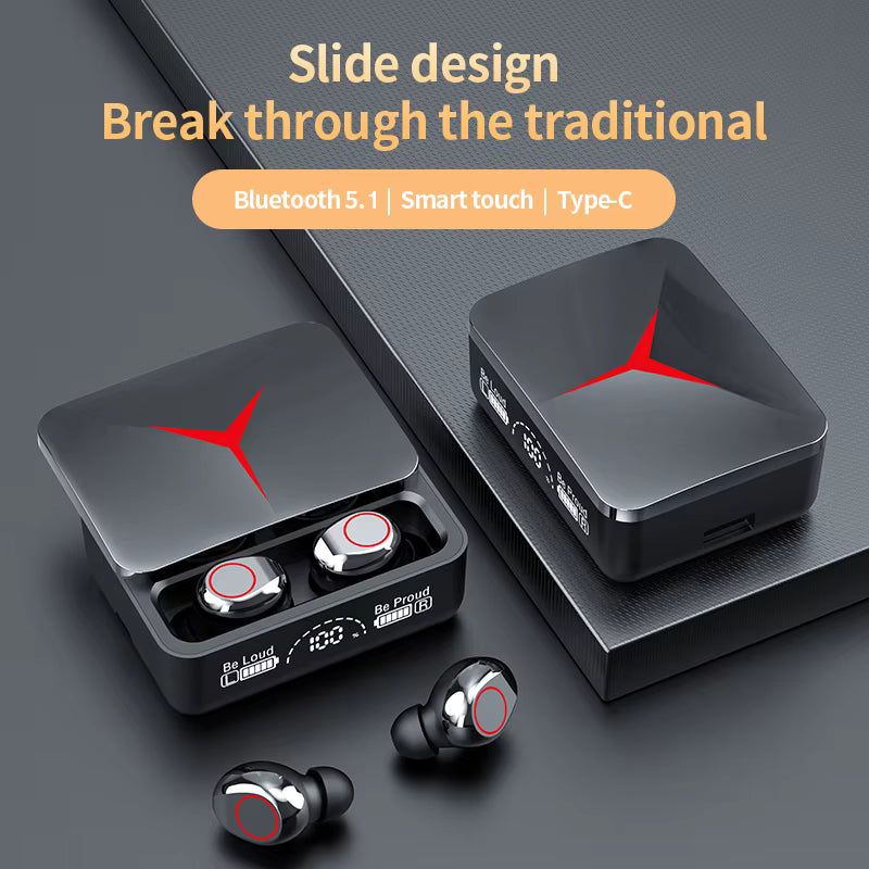 Wireless Earphones Gaming Style With Digital HUD On Case