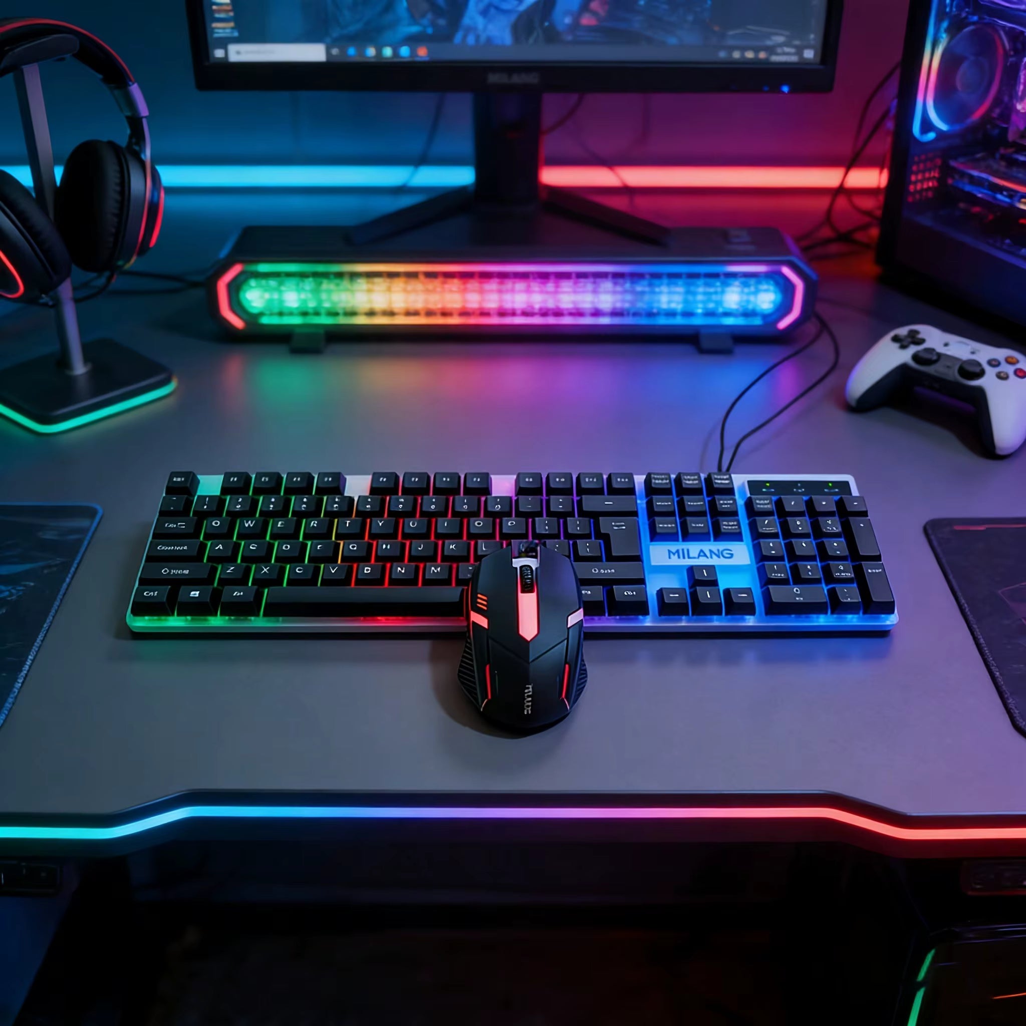RGB Backlit Gaming Keyboard and Mouse Set Black or White